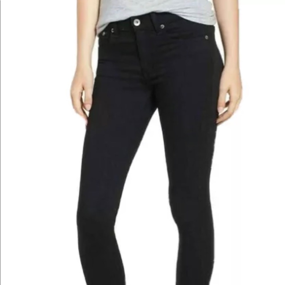 RAG & BONE "THE CATE TECH RAW HEM ANKLE SKINNY" Mid-Rise Jeans In "BLK RAW HEM"